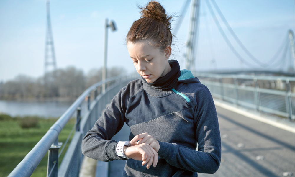 Woman checking her heart rate