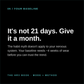 Black background with white and teal text explains that building a habit actually takes around a month—not just 21 days—because the nervous system needs four weeks to establish a reliable baseline, much like how The HRV Book: What Your Wearable is Actually Telling You and What You Can Do About It! by Mode Method LLC describes tracking recovery signals like heart rate variability.