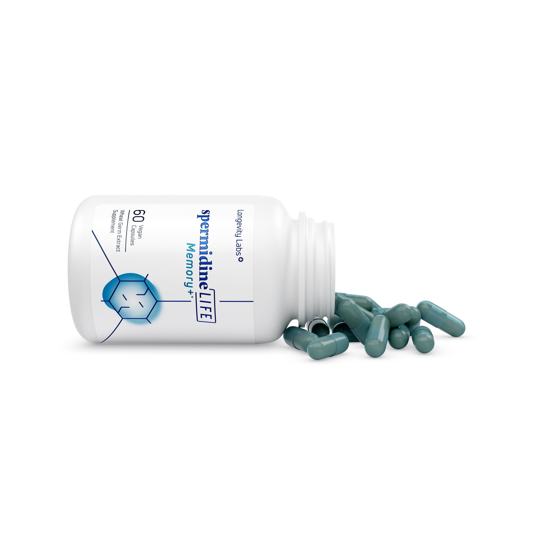 spermidineLIFE Memory+ bottle on its side with pills